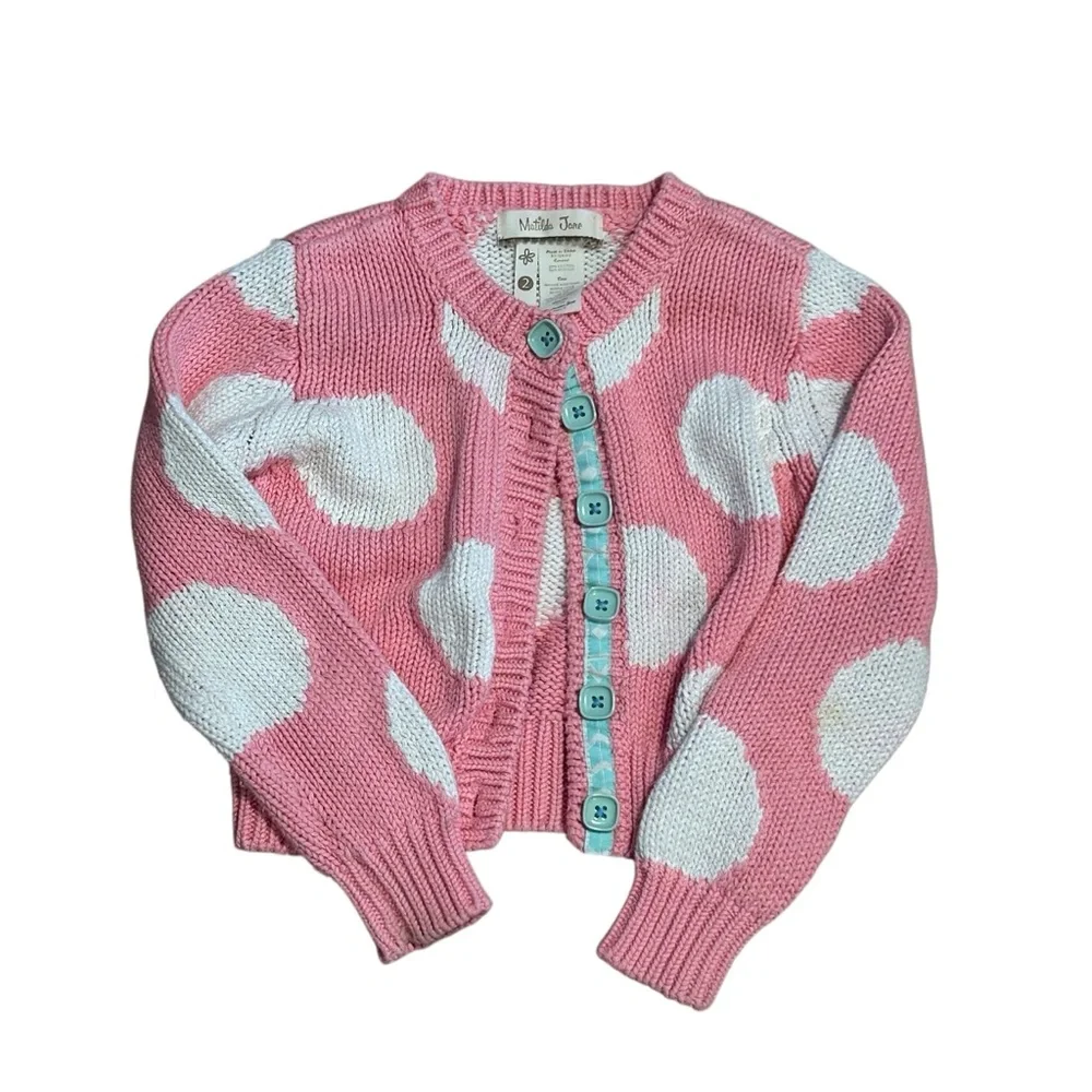 Matilda Jane Pink White Polka Dot Sweater Cardigan Size 2 Girls